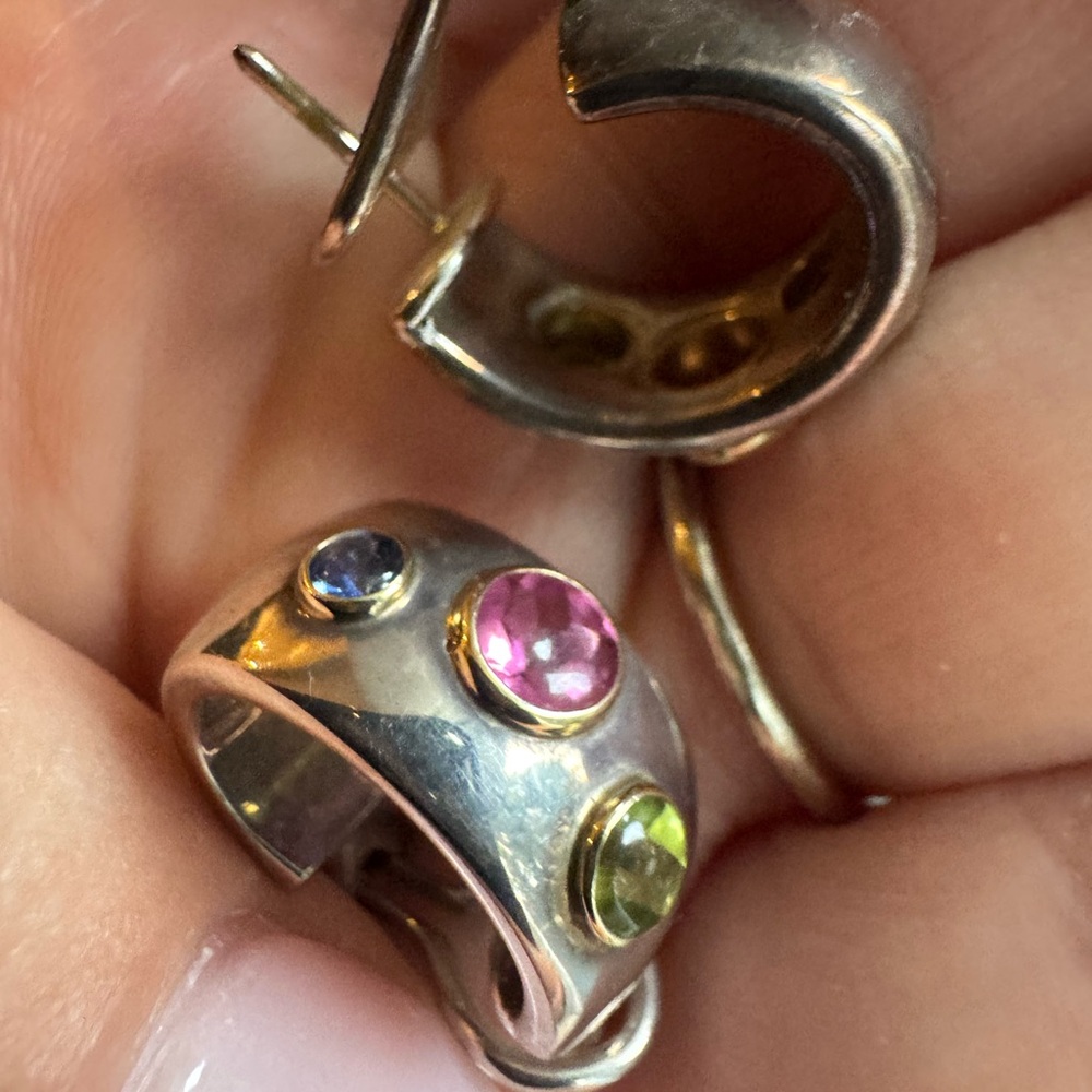 Tiffany & Co Sterling Silver and 18K Gold Multi-Gemstone Earrings 5.7g